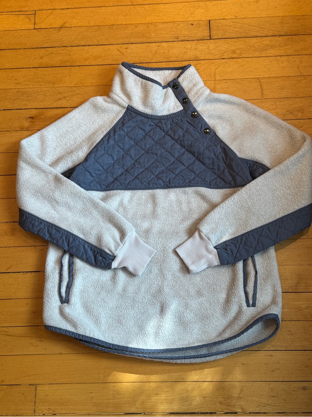 Abercrombie & Fitch Button Accent Fleece Pullover Jacket - Light Gray & Blue